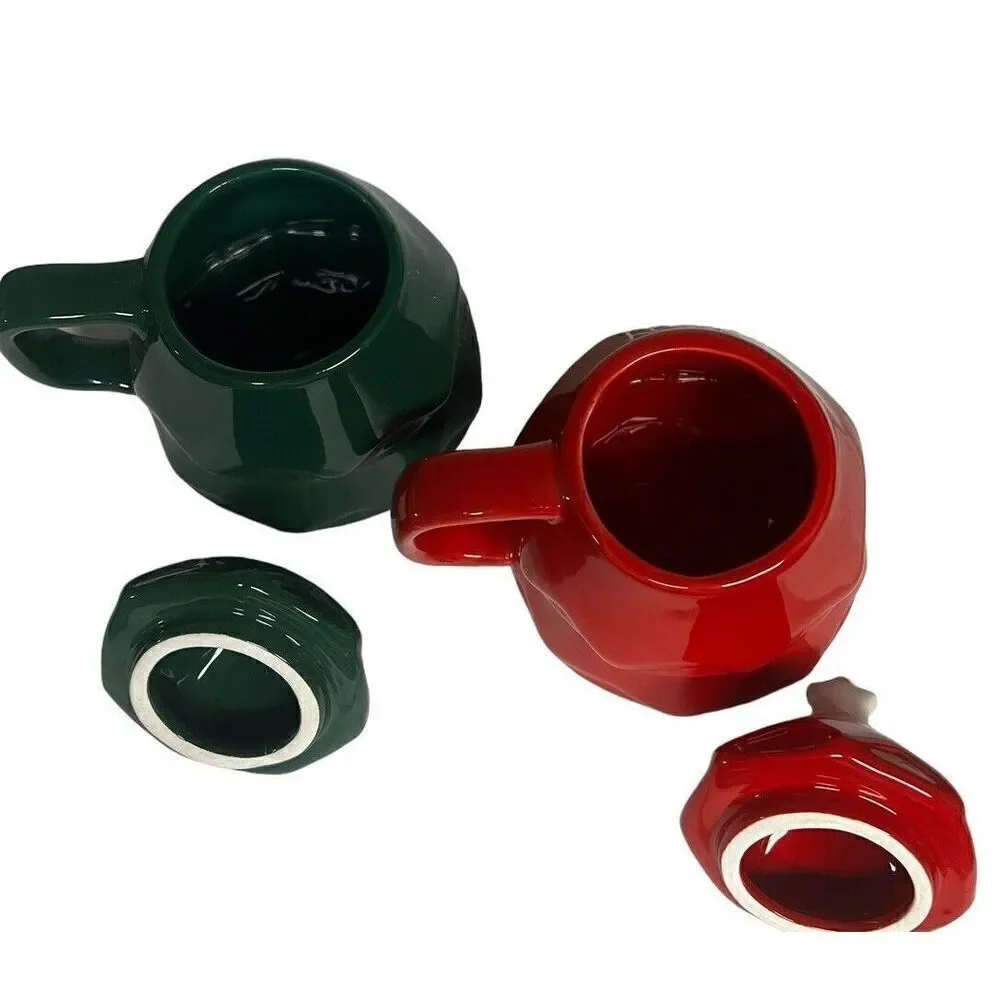 Rae Dunn JOY Red and Green Christmas Tree Mug With Tree Topper/Lid - Picture 6 of 8